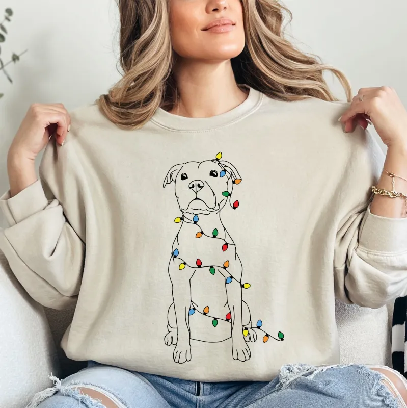 Christmas Pit Bull, Lights, Cute, Dog Lover, Pitty, Santa, Gift Sweatshirt sold by Refinery Number One