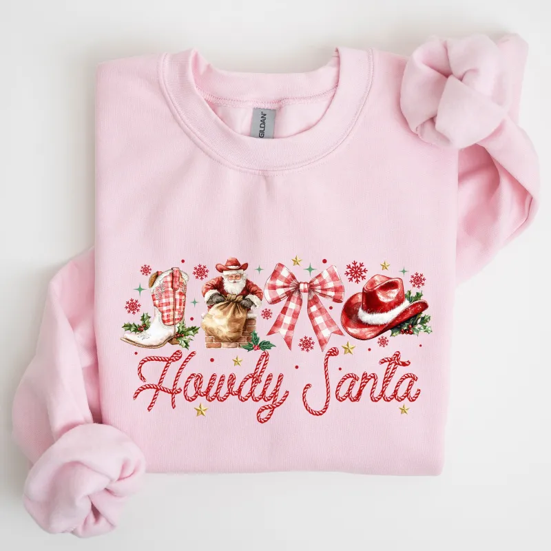 Howdy Santa, Retro Country, Western, Cowboy, Ribbon, Bows, Christmas, Xmas Sweatshirt sold by Refinery Number One
