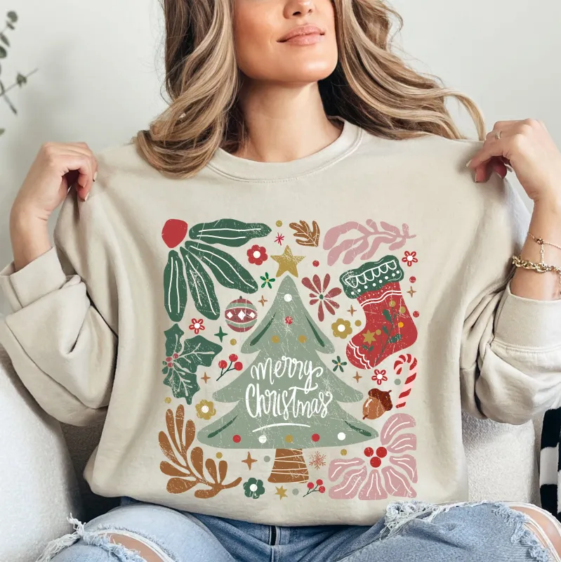 Merry Christmas, Green Floral, Flowers, Xmas Sweatshirt sold by Refinery Number One
