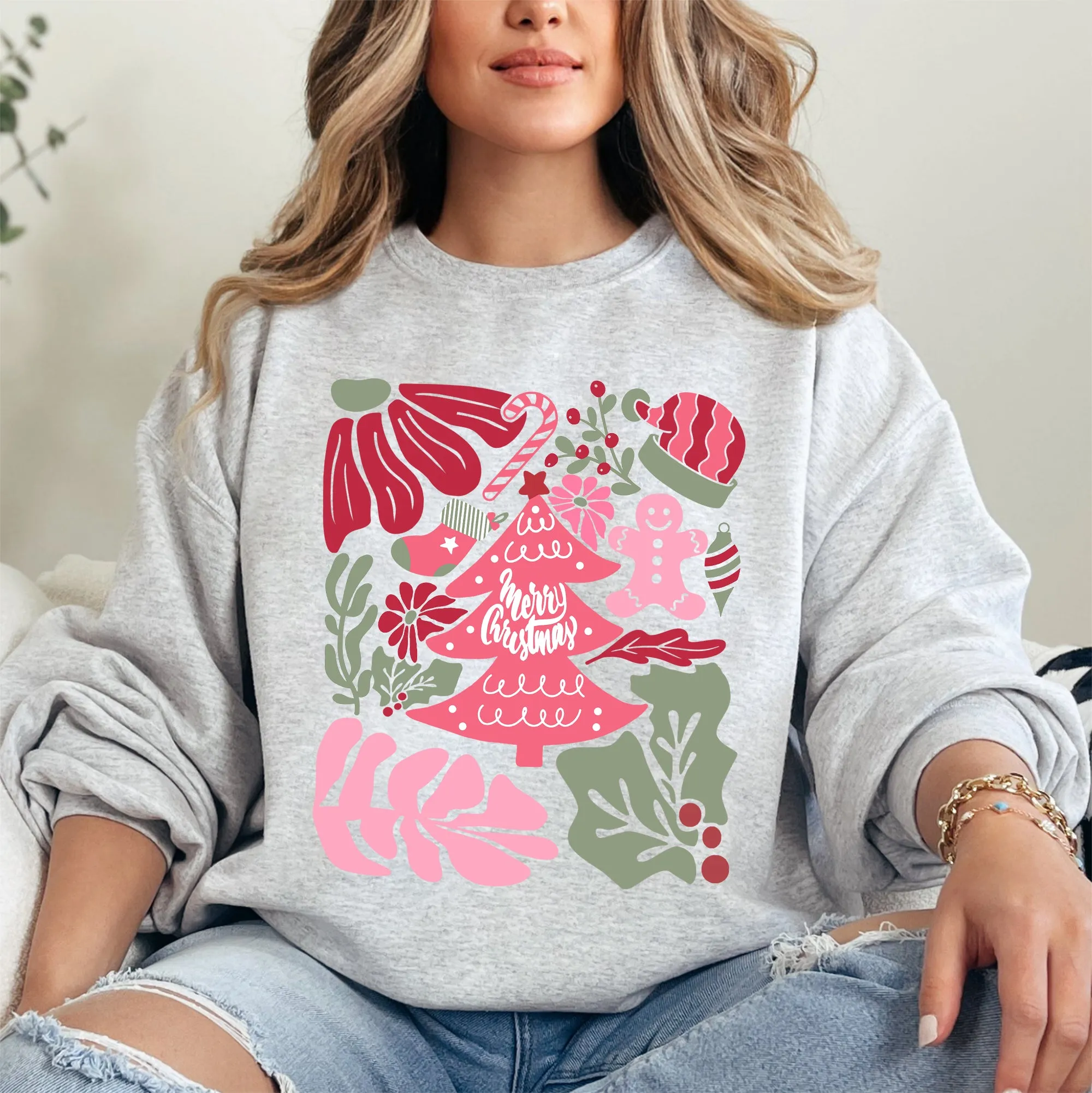 Merry Christmas, Pink Floral, Flowers, Xmas Sweatshirt sold by Refinery Number One product image thumbnail 2
