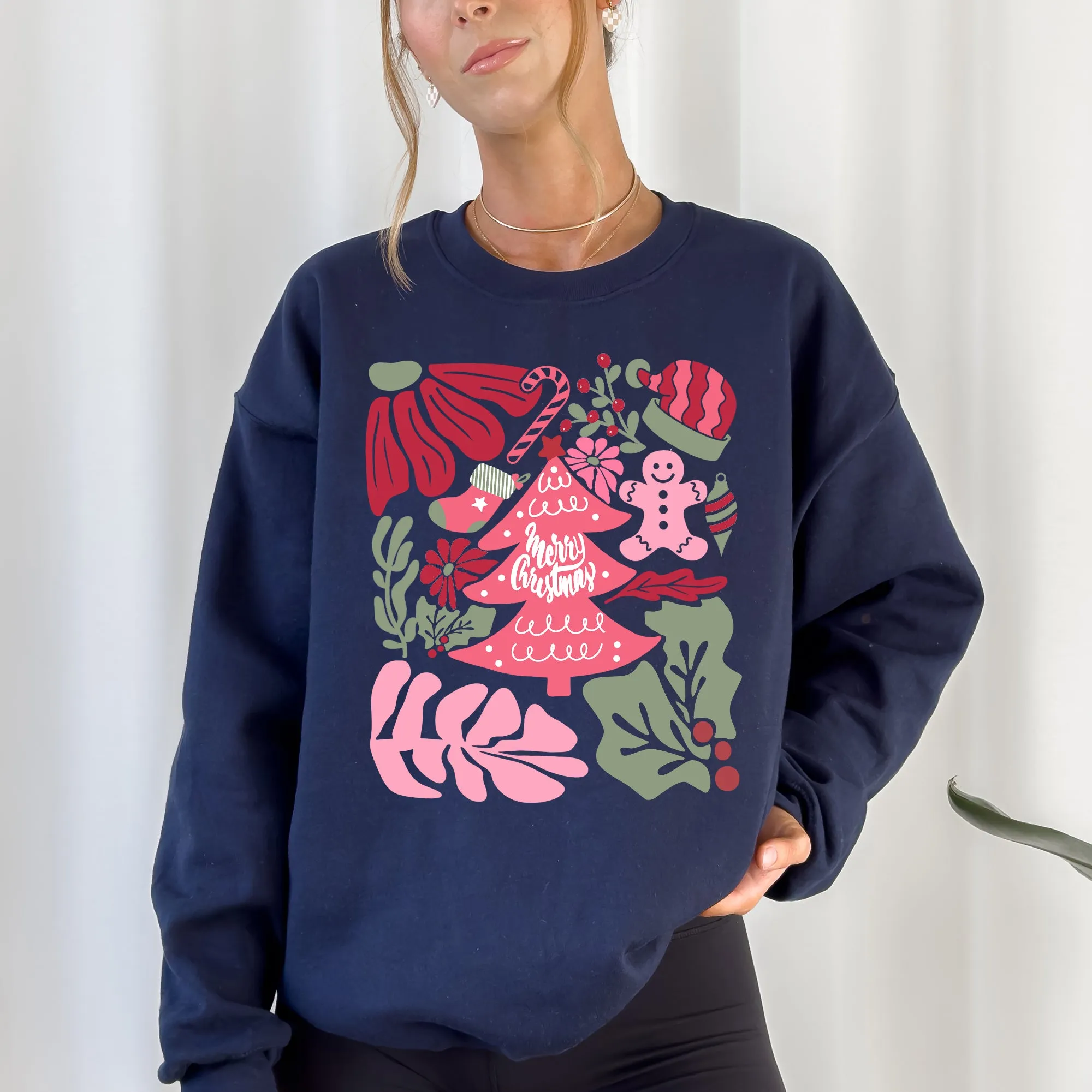 Merry Christmas, Pink Floral, Flowers, Xmas Sweatshirt sold by Refinery Number One
