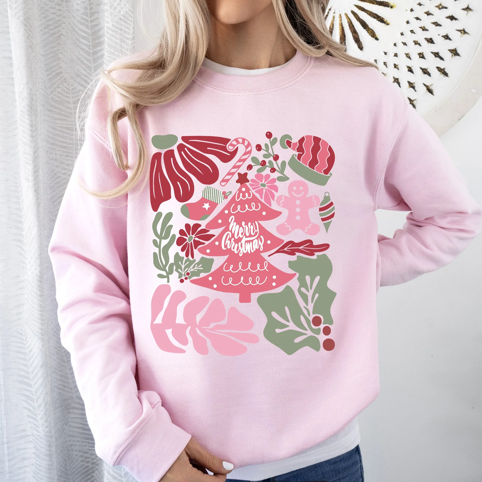 Merry Christmas, Pink Floral, Flowers, Xmas Sweatshirt sold by Refinery Number One product image thumbnail 5