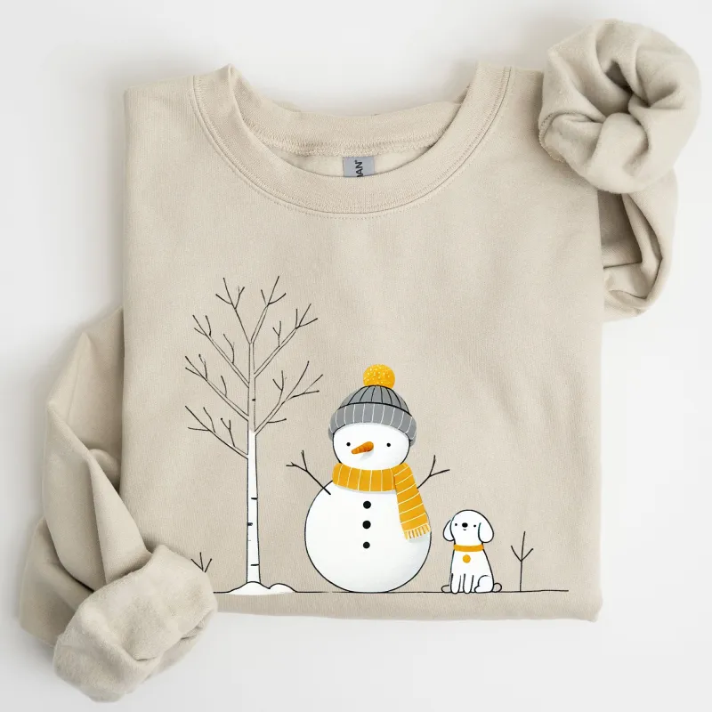 Snowman and Dog, Cute, Winter, Tree, Christmas, Snow Sweatshirt sold by Refinery Number One