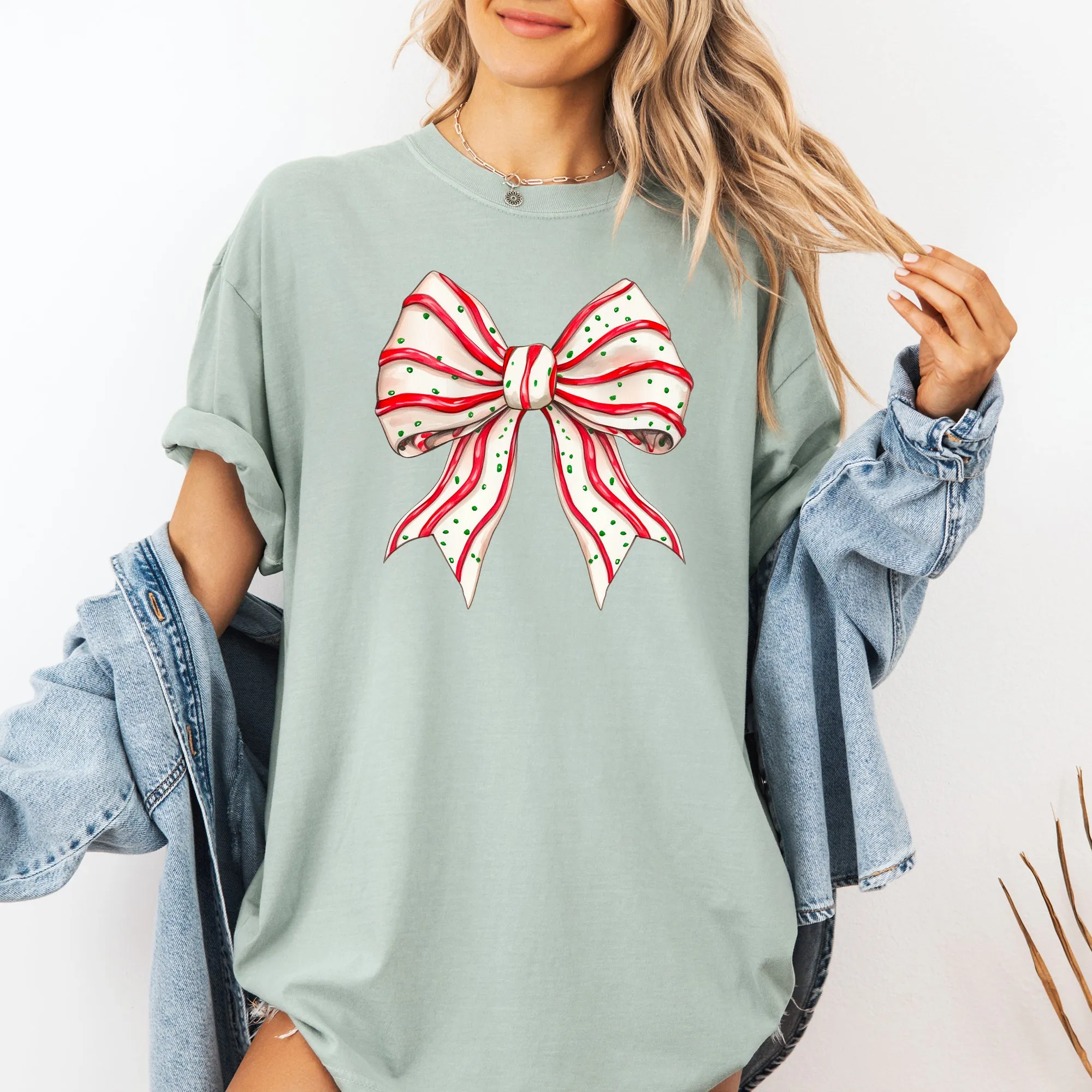 Christmas Cake Bow, Ribbon, Coquette, Cute, Winter, Santa, Snow Tshirt Comfort Colors T-Shirt sold by Refinery Number One product image thumbnail 3