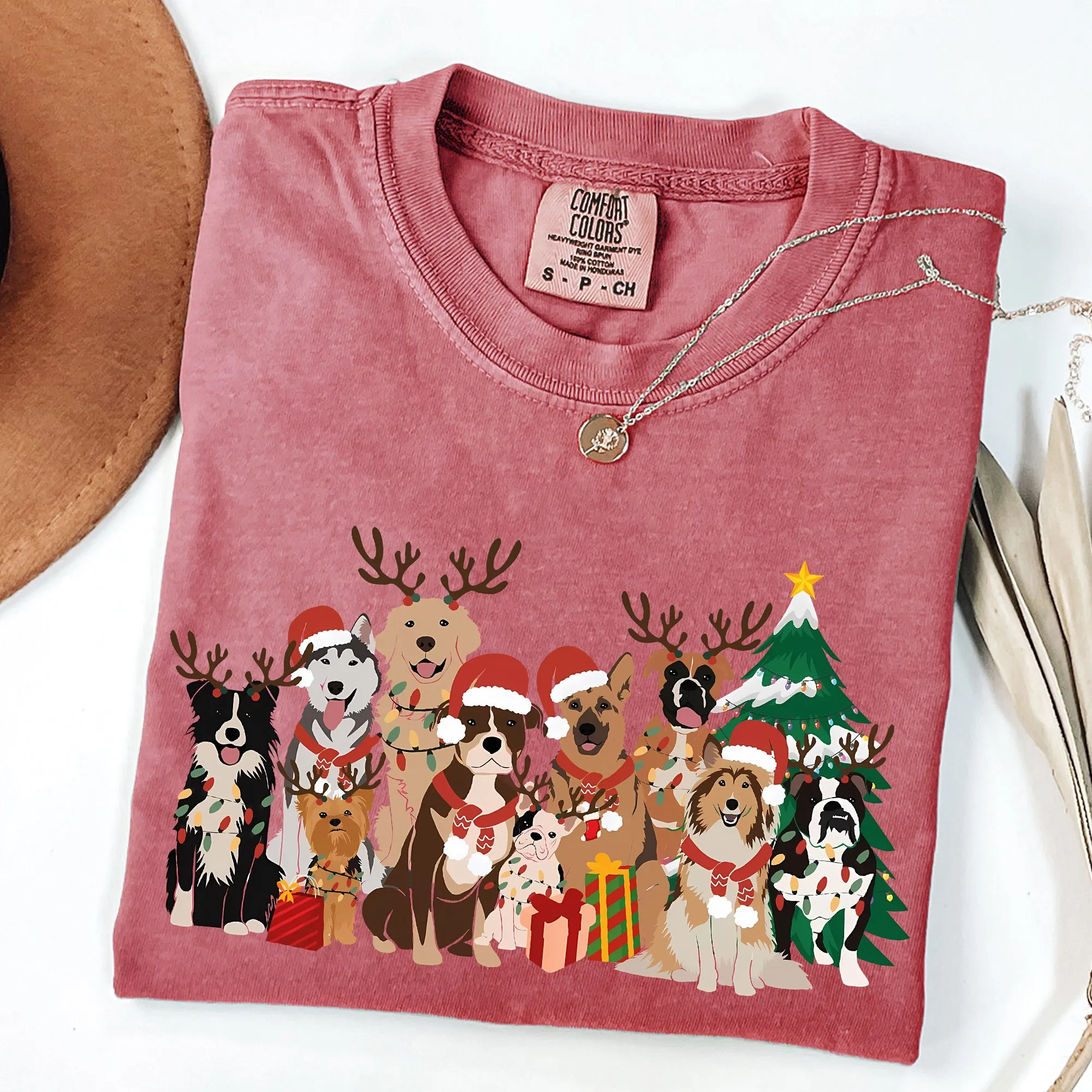 Christmas Dogs, Antlers, Reindeer, Santa, Dog Lover Tshirt Comfort Colors T-Shirt sold by Refinery Number One product image thumbnail 3