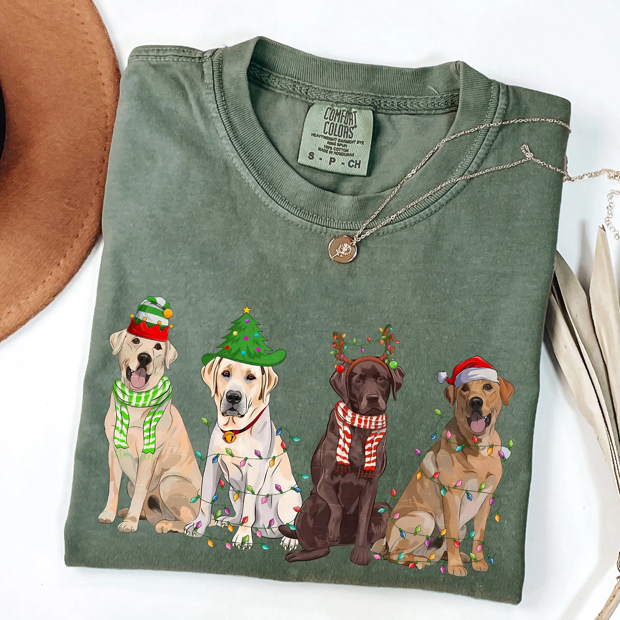 Christmas Dogs, Retriever, Labrador, Santa, Cute Tshirt Comfort Colors T-Shirt sold by Refinery Number One product image thumbnail 3