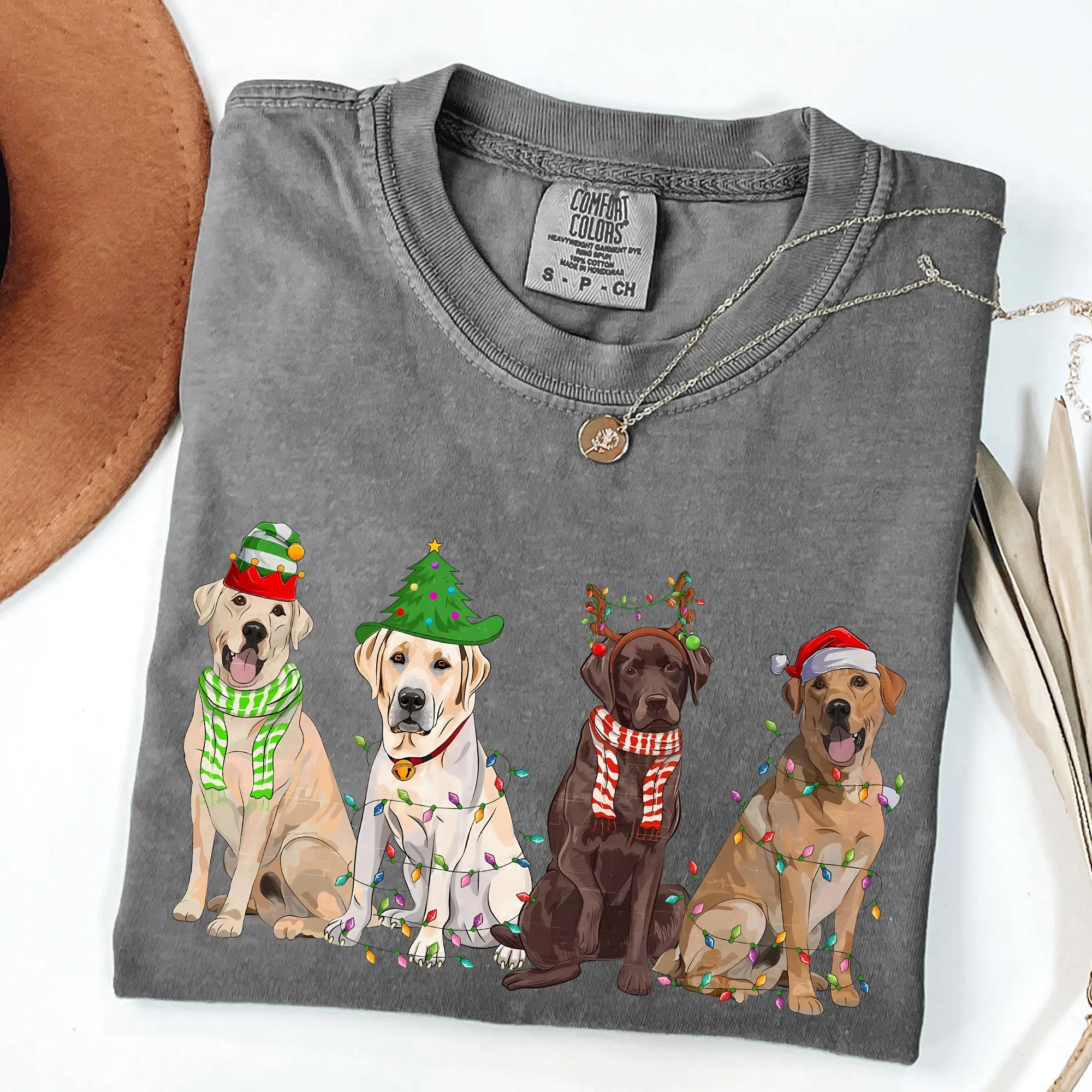 Christmas Dogs, Retriever, Labrador, Santa, Cute Tshirt Comfort Colors T-Shirt sold by Refinery Number One