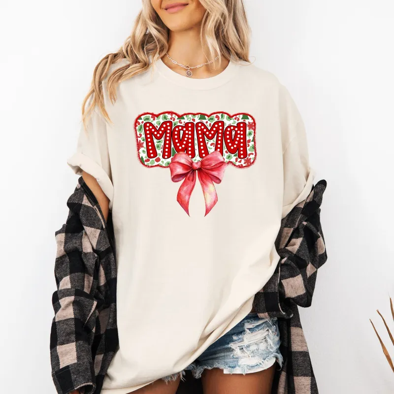 Christmas Mama, Ribbon, Bows, Classic, Retro, Santa Tshirt Comfort Colors T-Shirt sold by Refinery Number One