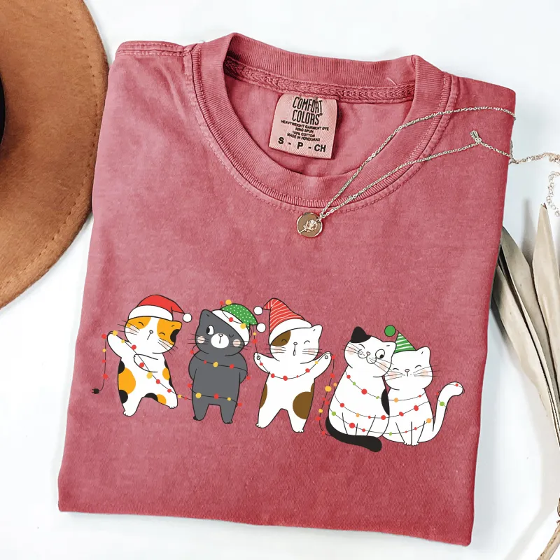 Christmas Party Cats, Santa, Cute, Cat Lover Tshirt Comfort Colors T-Shirt sold by Refinery Number One