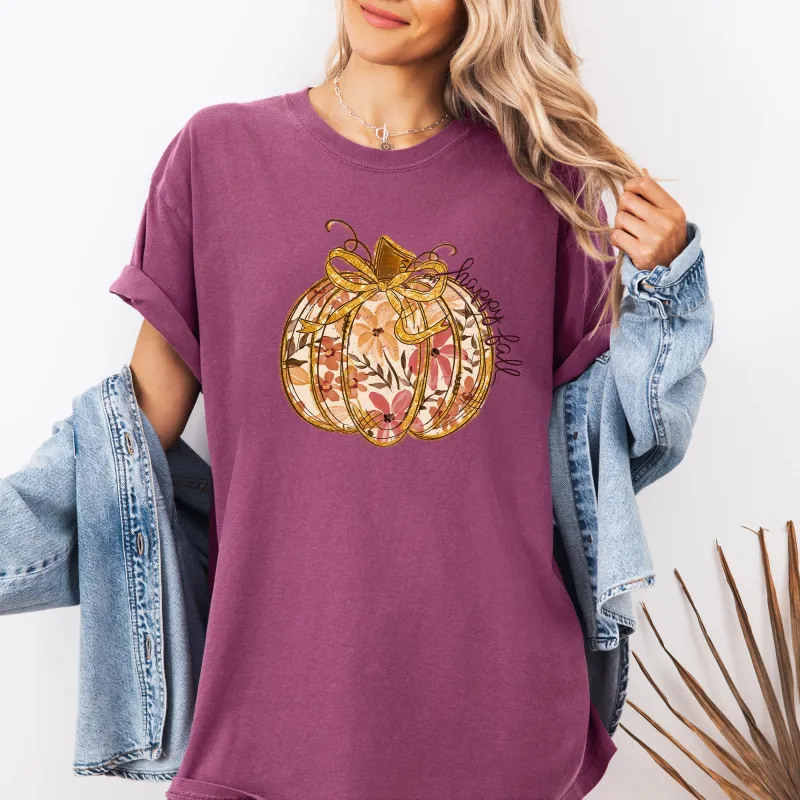 Floral Pumpkin, Happy Fall, Flowers, Autumn, Thanksgiving Tshirt Comfort Colors T-Shirt sold by Refinery Number One