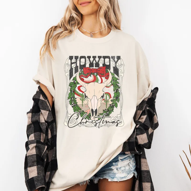 Howdy Christmas, Skull, Western, Cowboy Tshirt Comfort Colors T-Shirt sold by Refinery Number One