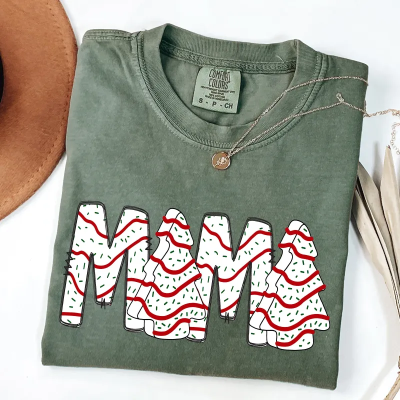 Mama, Christmas Cake, Santa, Winter, Snow, Varsity, Retro, Vintage Tshirt Comfort Colors T-Shirt sold by Refinery Number One