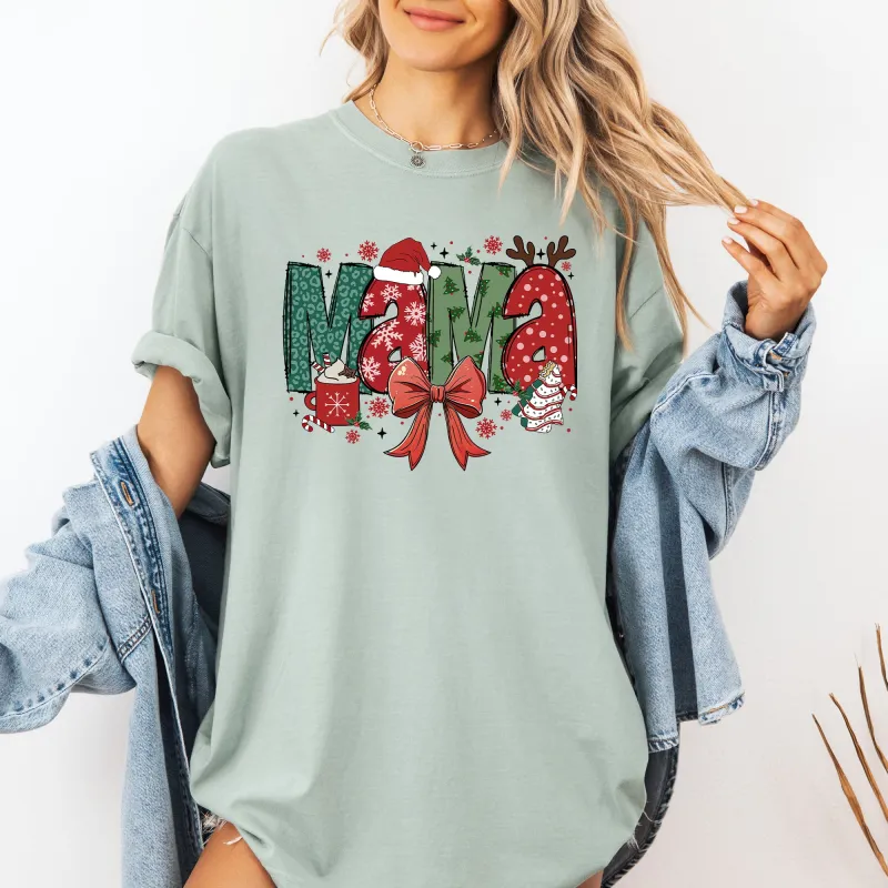Mama, Christmas Fun, Reindeer, Hot Chocolate, Cake Tshirt Comfort Colors T-Shirt sold by Refinery Number One