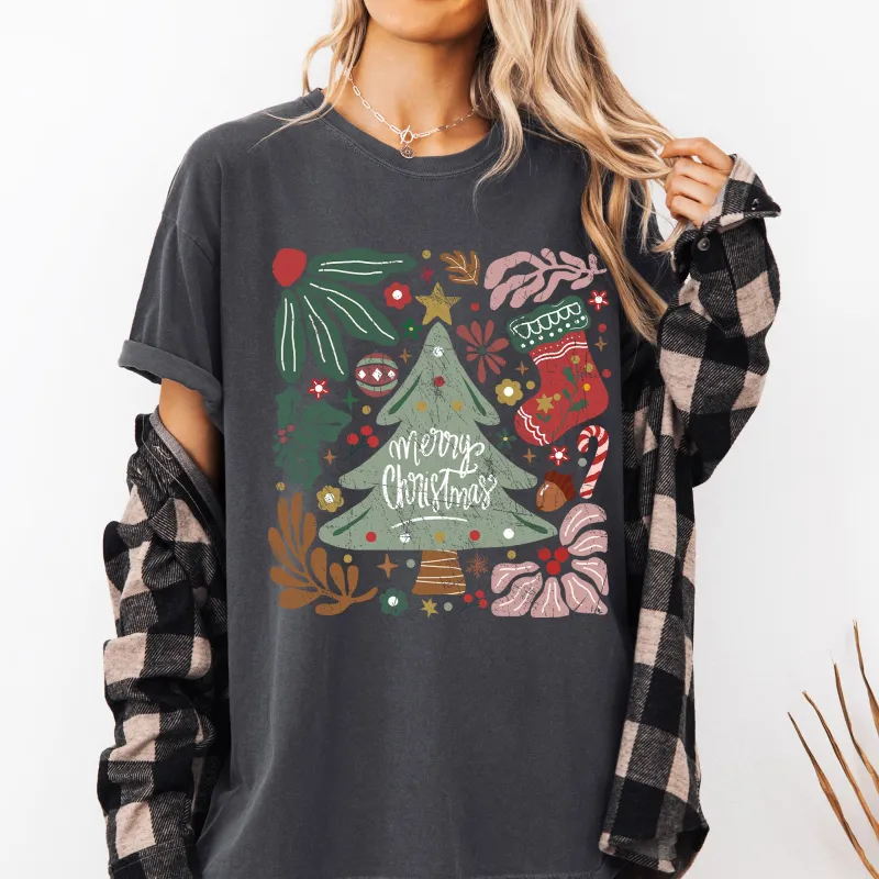Merry Christmas, Green Floral, Flowers, Xmas Tshirt Comfort Colors T-Shirt sold by Refinery Number One