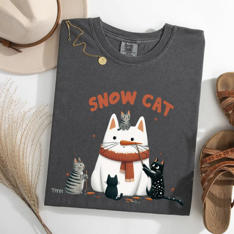 Snow Cat, Snowman, Cats, Christmas, Winter Tshirt Comfort Colors T-Shirt sold by Refinery Number One