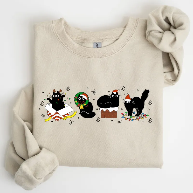 Funny Christmas Cats, Black Cat, Santa, Xmas Sweatshirt sold by Refinery Number One