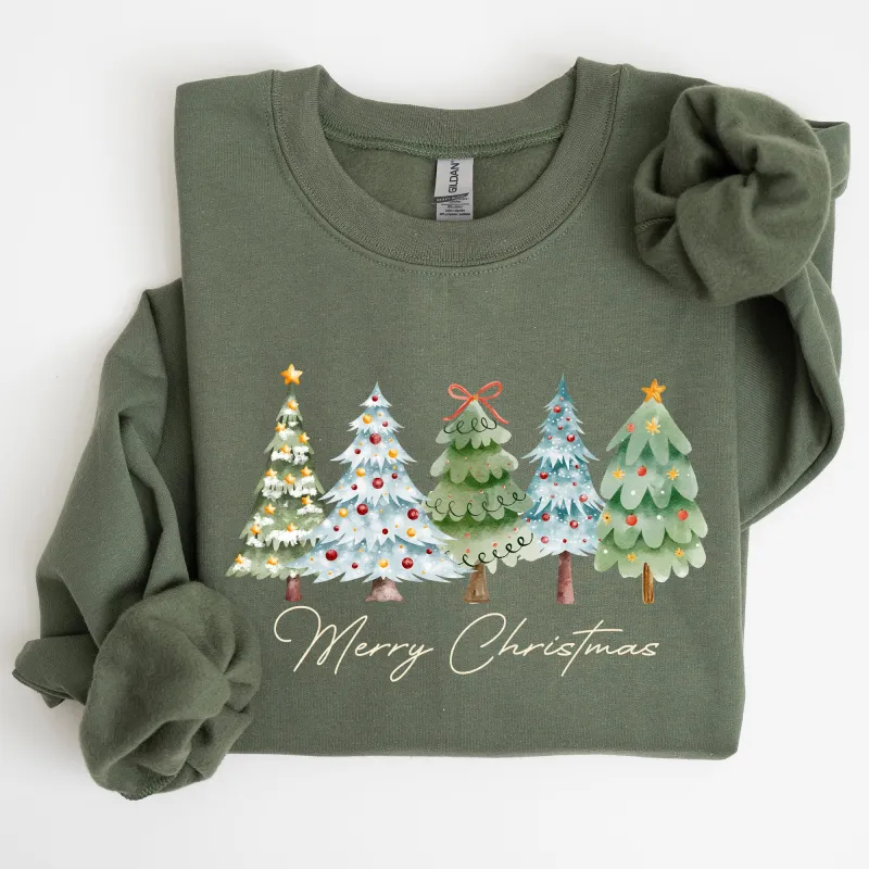 Merry Christmas, Tree, Colorful, Winter, Santa Sweatshirt sold by Refinery Number One