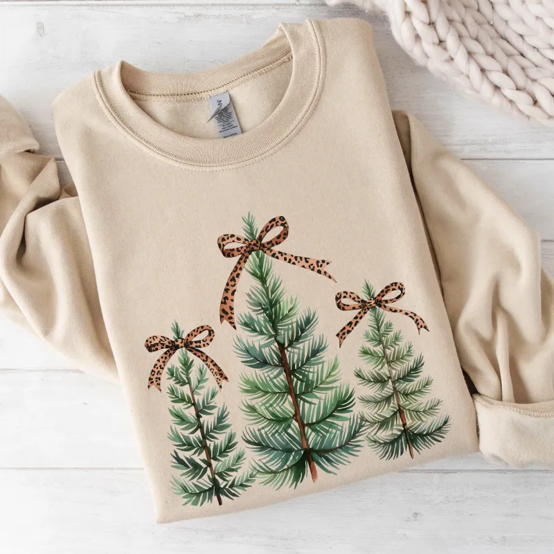 Christmas Trees, Leopard Print Bow, Minimalist, Santa, Snow, Xmas Sweatshirt sold by Refinery Number One