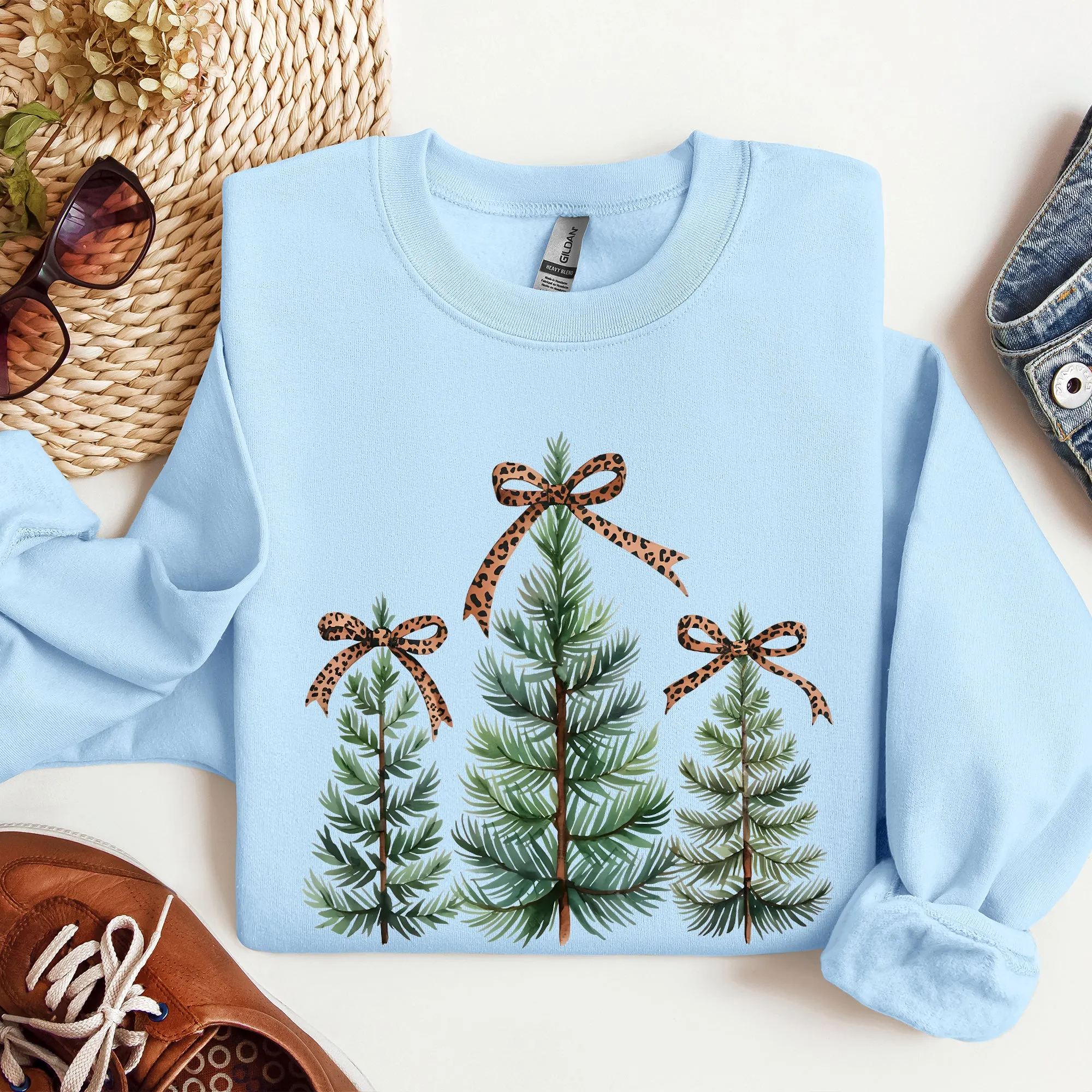 Christmas Trees, Leopard Print Bow, Minimalist, Santa, Snow, Xmas Sweatshirt sold by Refinery Number One product image thumbnail 5