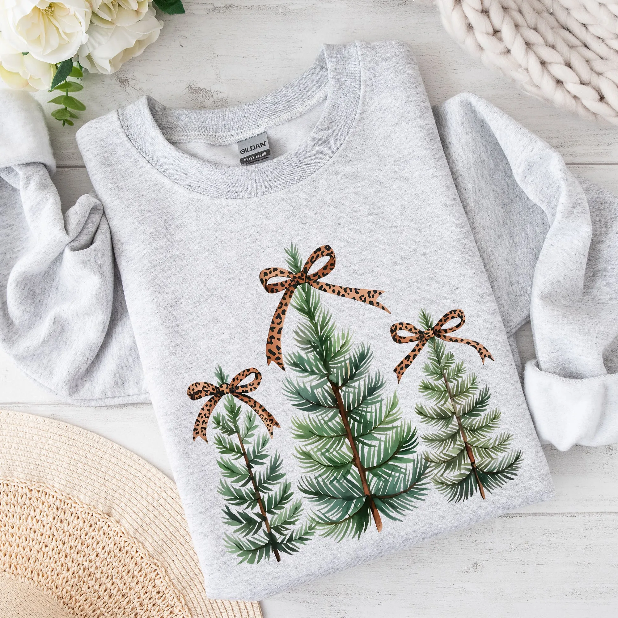 Christmas Trees, Leopard Print Bow, Minimalist, Santa, Snow, Xmas Sweatshirt sold by Refinery Number One product image thumbnail 2