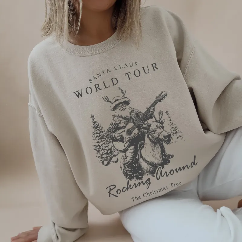 Santa Claus World Tour, Rocking Around, Christmas Tree, Western, Cowboy Sweatshirt sold by Refinery Number One