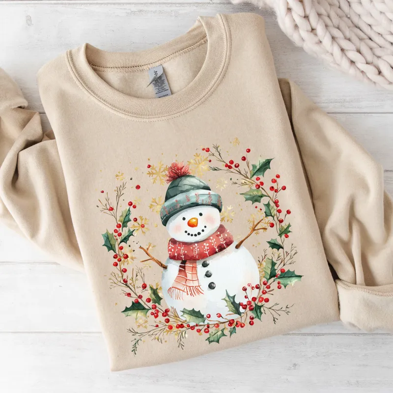 Snowman, Wreath, Christmas Botanical, Holly, Santa, Cute Sweatshirt sold by Refinery Number One