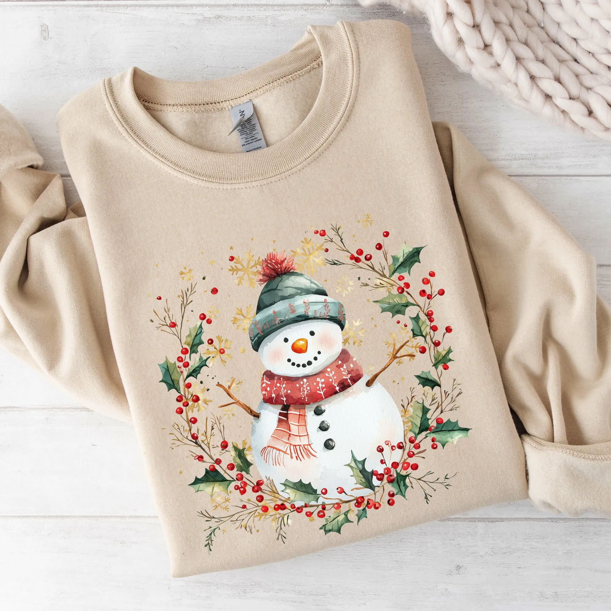 Snowman, Wreath, Christmas Botanical, Holly, Santa, Cute Sweatshirt sold by Refinery Number One