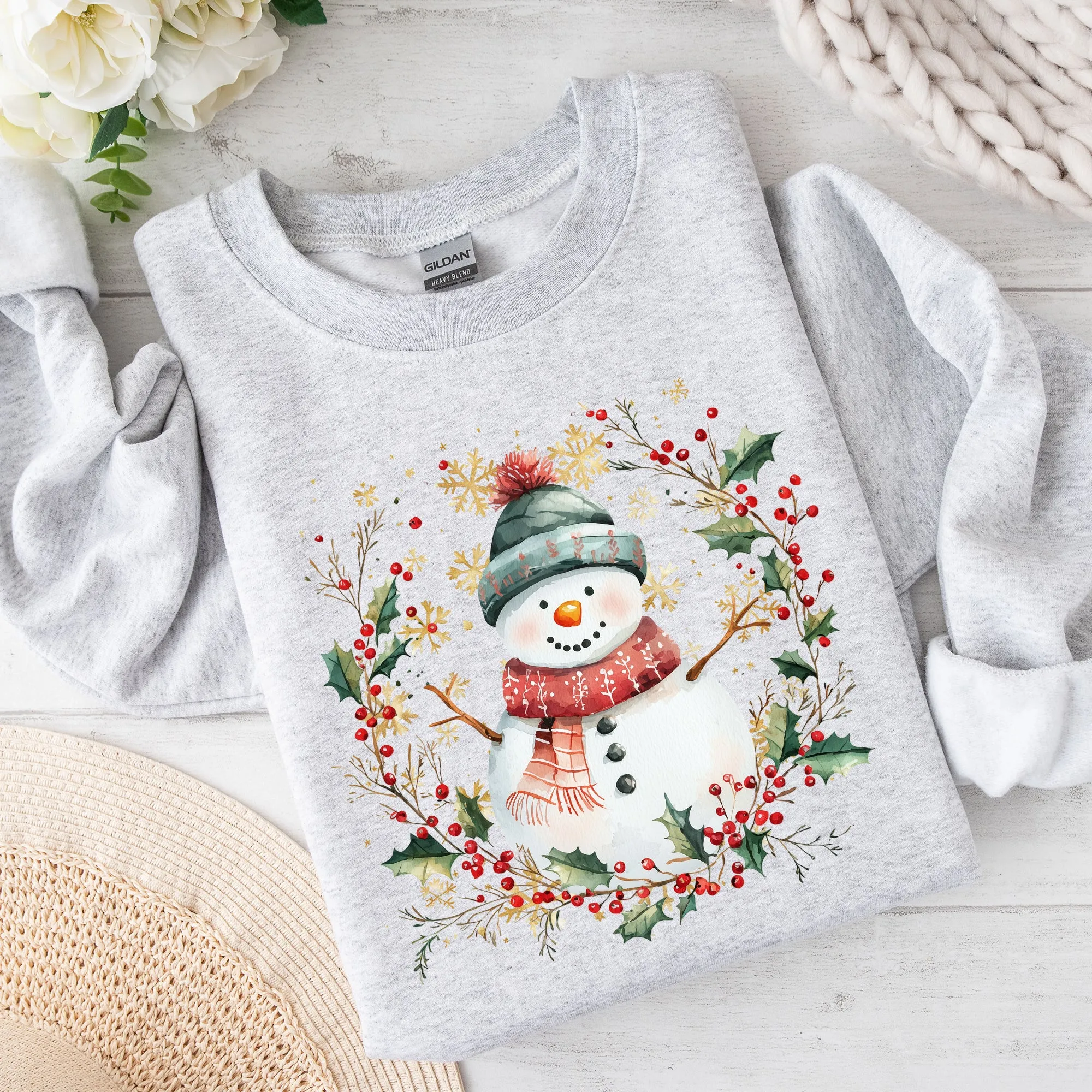 Snowman, Wreath, Christmas Botanical, Holly, Santa, Cute Sweatshirt sold by Refinery Number One product image thumbnail 2