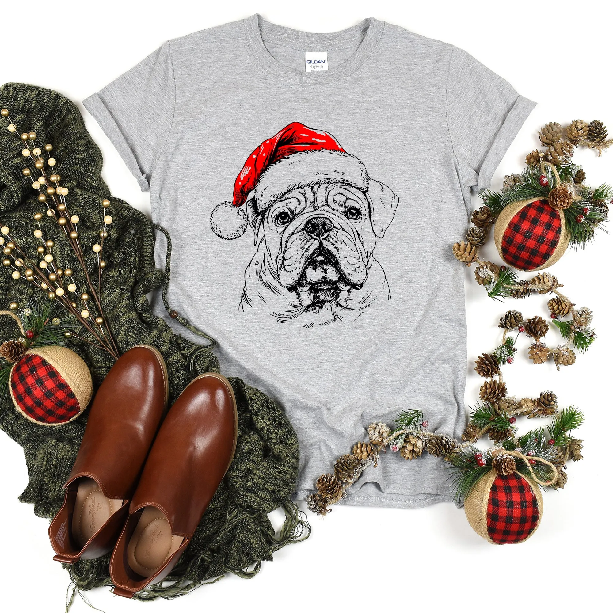 English Bulldog, Santa, Dog, Christmas, Dog Lover, Pet T-Shirt Comfort Colors T-Shirt sold by Refinery Number One product image thumbnail 5