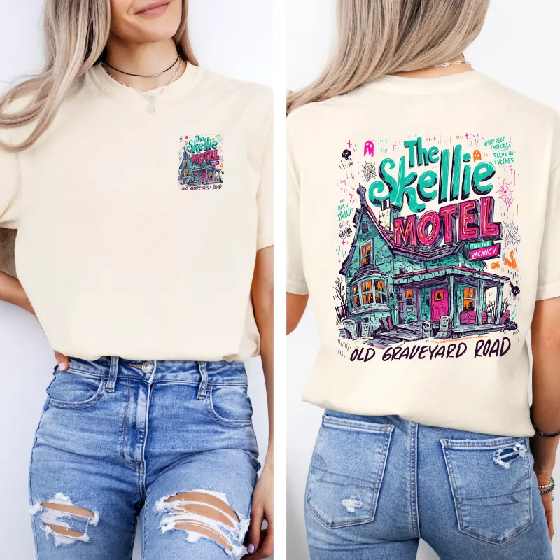 The Skellie Motel, Halloween, Front and Back, Spooky, Witches, Cute, Comfort Colors T-Shirt sold by Refinery Number One