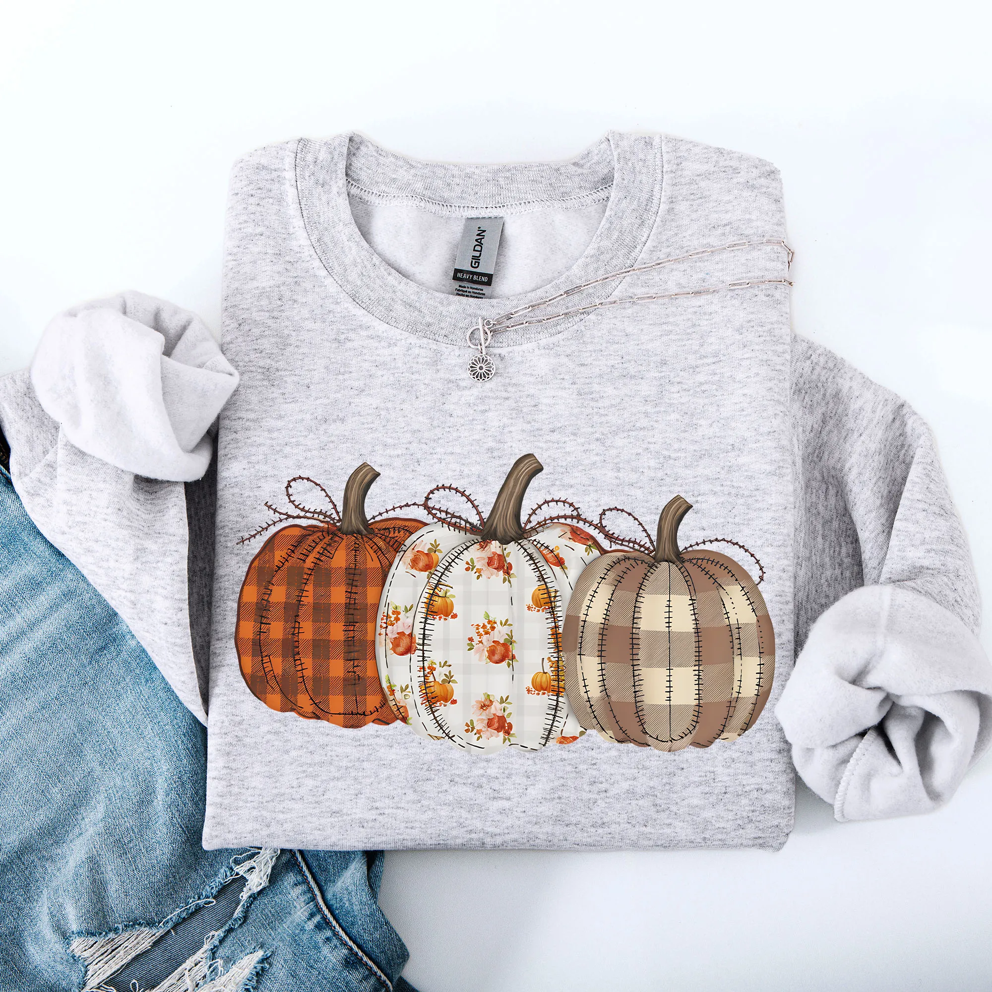 Cute Patterned Pumpkins, Halloween, Autumn, Fall, Plaid, Halloween Sweatshirt sold by Refinery Number One product image thumbnail 5