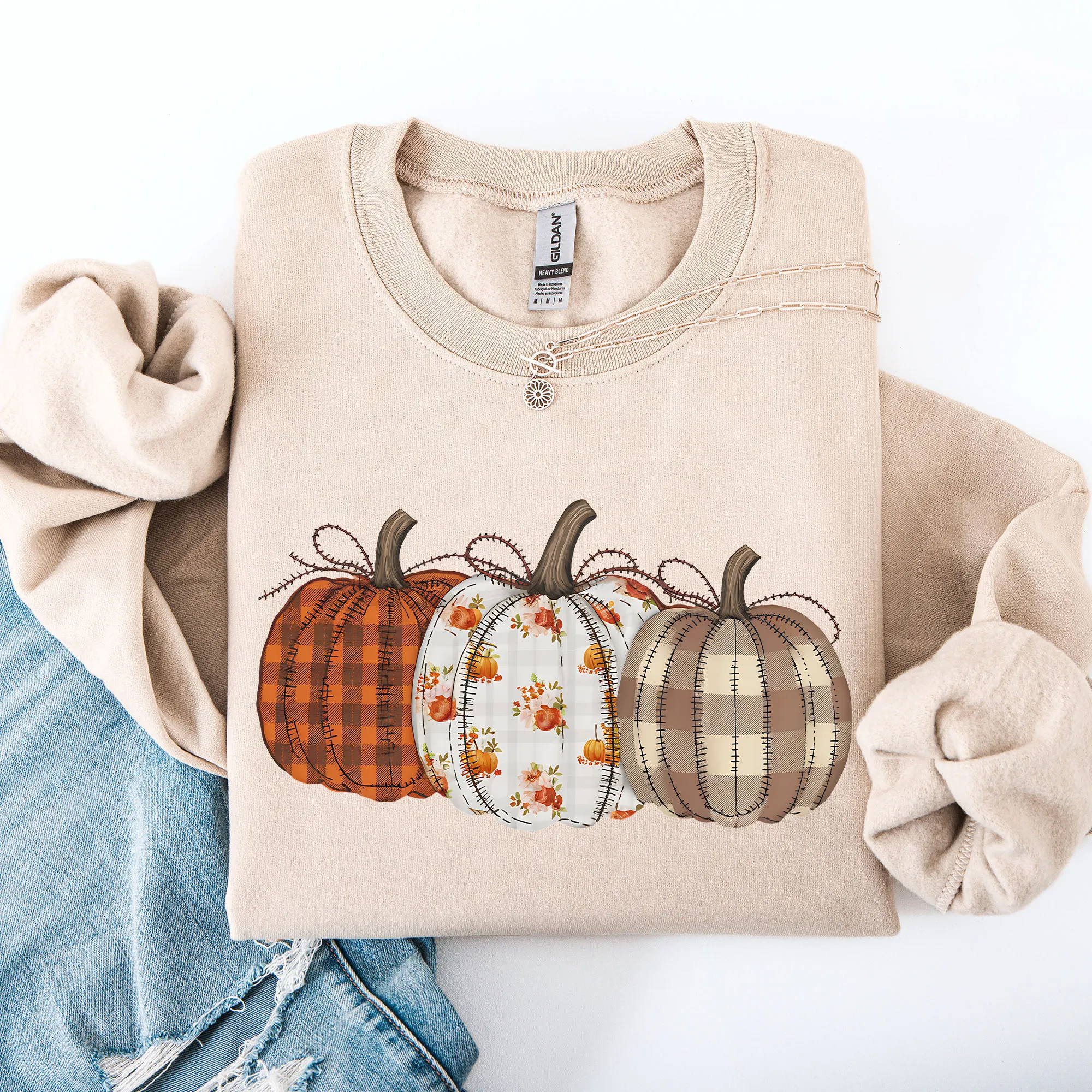 Cute Patterned Pumpkins, Halloween, Autumn, Fall, Plaid, Halloween Sweatshirt sold by Refinery Number One product image thumbnail 2