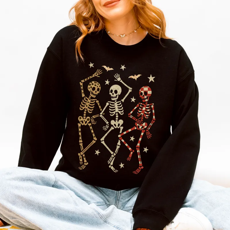 Halloween Dancing Skeletons Shirt, Retro Skeletons, Spooky Season, Leopard Checker Cherry Print, Boo, Fall, Halloween Sweatshirt sold by Refinery Number One