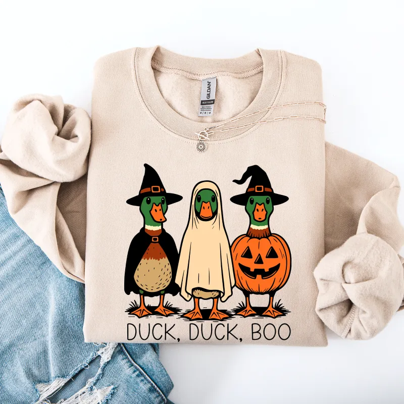 Duck Duck Boo, Funny Goose Halloween, Silly Duck Ghost, Witch, Trick or Treat, Spooky Season, Halloween Sweatshirt sold by Refinery Number One