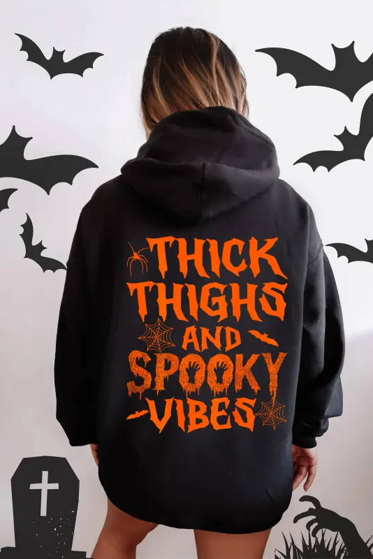 Thick Thighs Spooky Vibes, Front and Back, Halloween Hoodie, Fall Hoodie, Halloween Shirt, Spooky Season, Graphic Hoodie, Hooded Sweatshirt sold by Refinery Number One