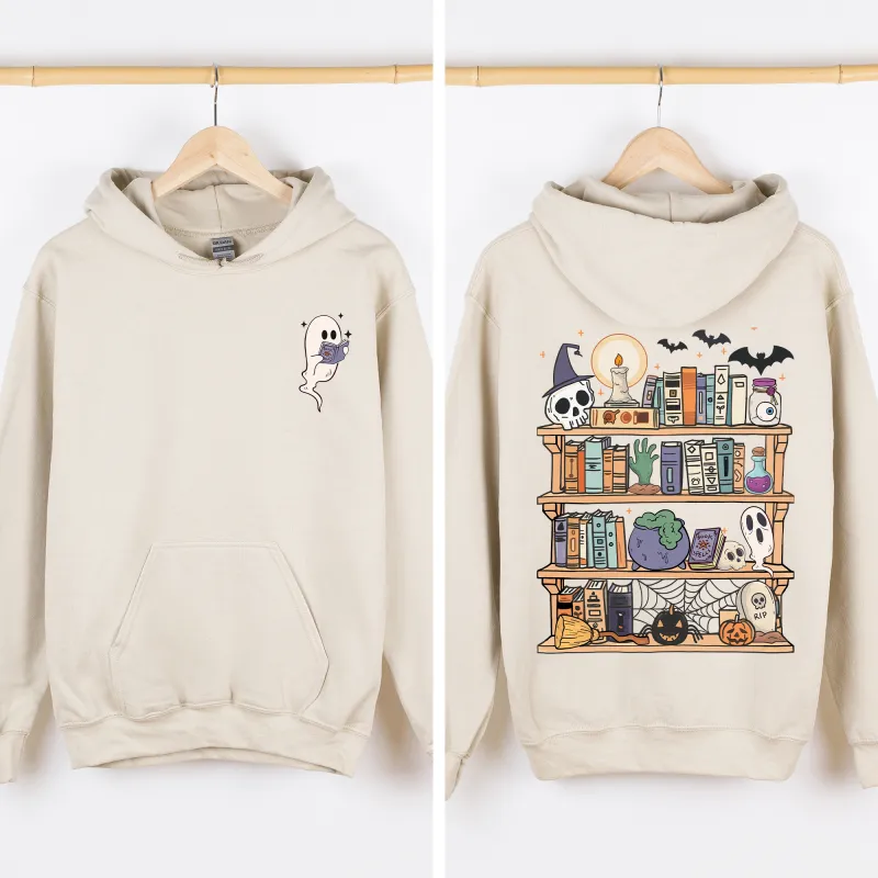 Reading Ghost, Halloween, Library, Spooky, Front and Back, Teacher, Boo, Cute, Graphic Hoodie, Hooded Sweatshirt sold by Refinery Number One