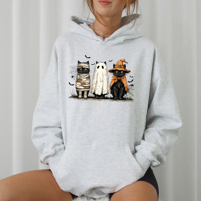 Black Cats, Boo, Ghost Cats, Retro Halloween, Gothic, Halloween Cat Mama Shirt, Autumn, Black Cat, Graphic Hoodie, Hooded Sweatshirt sold by Refinery Number One