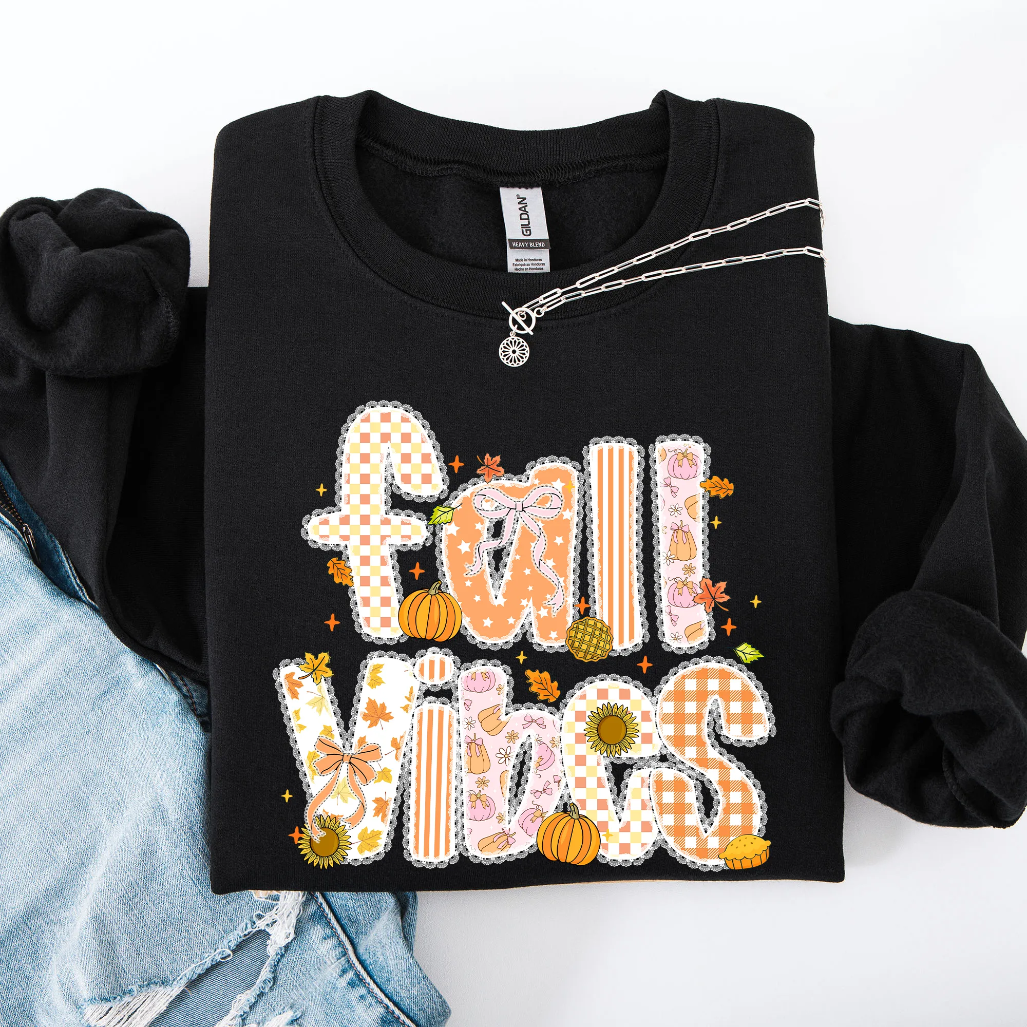 Fall Vibes Halloween Pumpkin Autumn Floral Pattern Sunflower Motifs Cozy Seasonal Collection Sweatshirt sold by Refinery Number One product image thumbnail 3