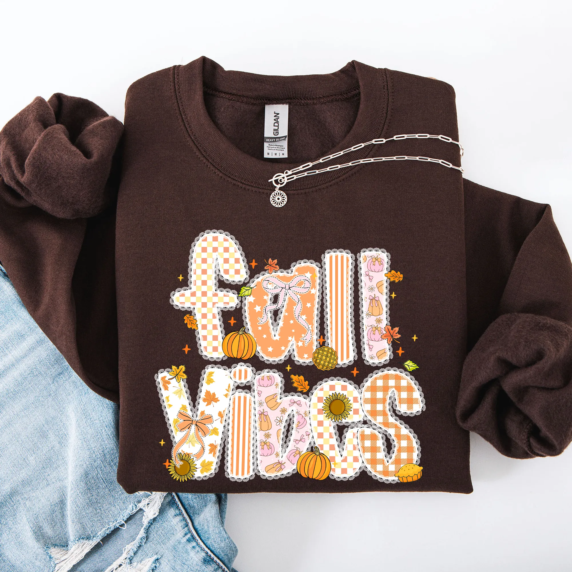 Fall Vibes Halloween Pumpkin Autumn Floral Pattern Sunflower Motifs Cozy Seasonal Collection Sweatshirt sold by Refinery Number One