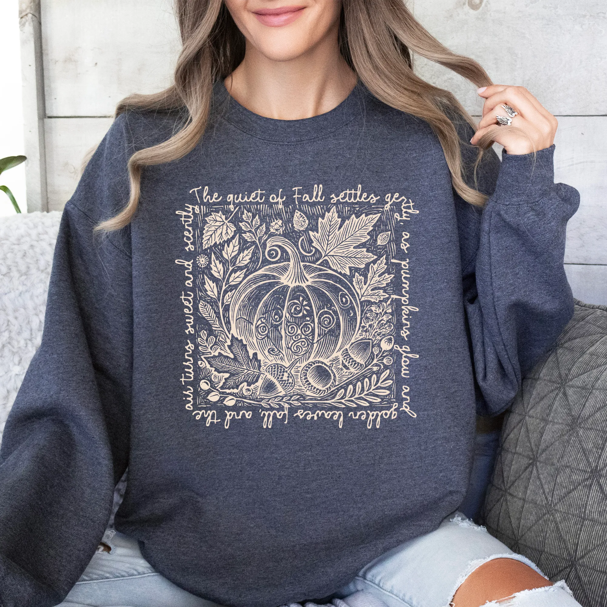 Fall Quote Pumpkin Autumn Minimalist Pretty Cozy Warm Harvest Themed Autumnal Saying Sweatshirt sold by Refinery Number One product image thumbnail 5