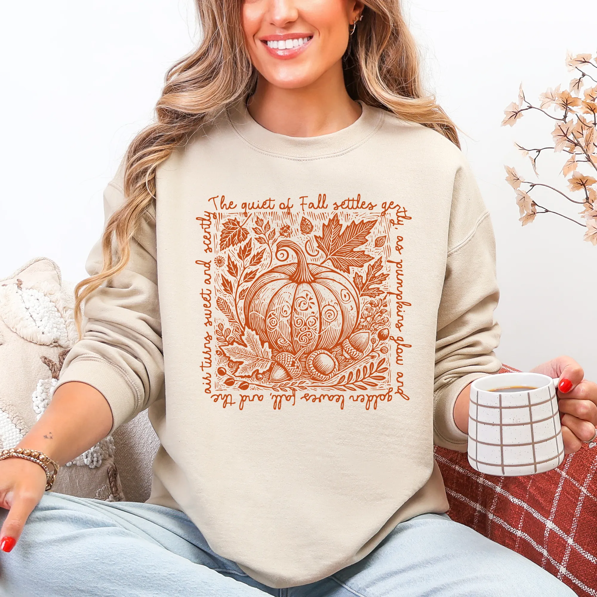 Fall Quote Pumpkin Autumn Minimalist Pretty Cozy Warm Harvest Themed Autumnal Saying Sweatshirt sold by Refinery Number One