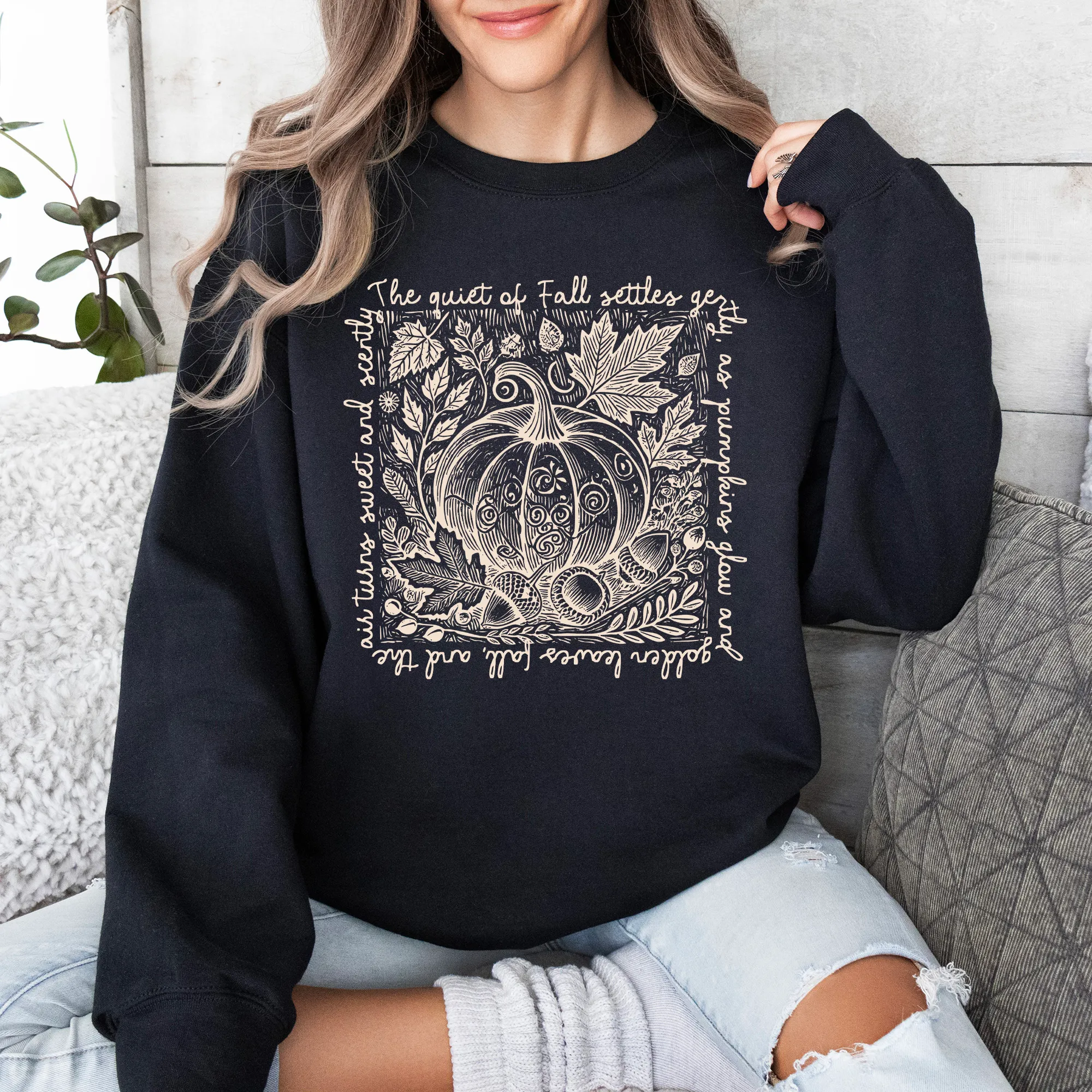 Fall Quote Pumpkin Autumn Minimalist Pretty Cozy Warm Harvest Themed Autumnal Saying Sweatshirt sold by Refinery Number One product image thumbnail 4