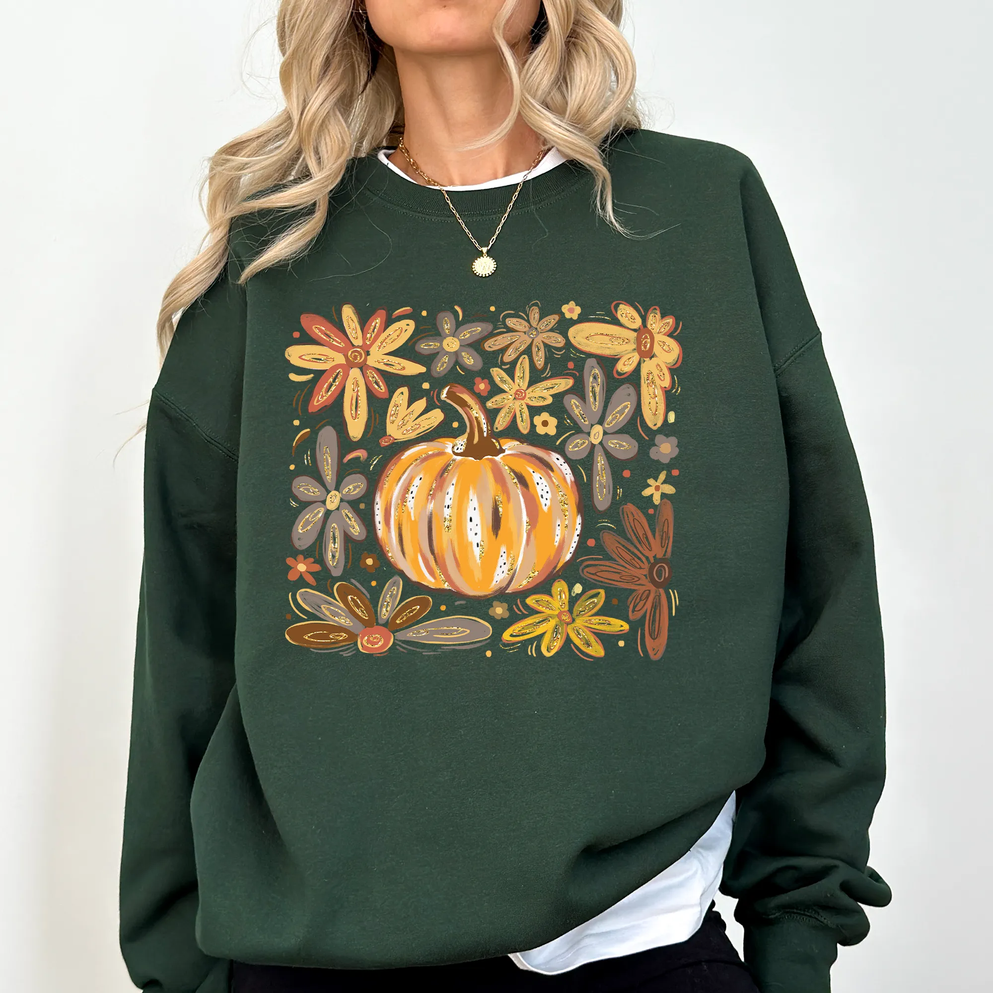 Beautiful Pumpkin Autumn Flowers, Fall, Floral, Watercolor Sweatshirt sold by Refinery Number One product image thumbnail 5