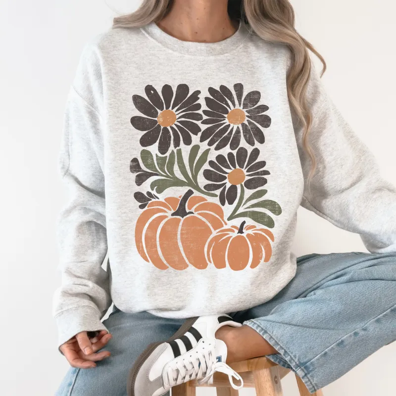Pumpkins and Flowers, Watercolor, Halloween, Beautiful, Autumn, Fall Sweatshirt sold by Refinery Number One