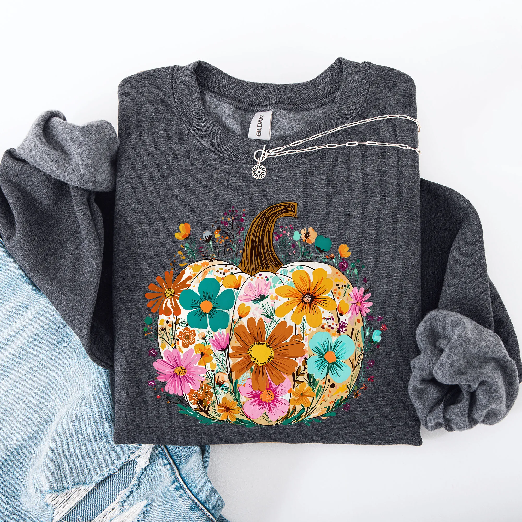 Pumpkin Floral, Halloween, Fall, Autumn Sweatshirt sold by Refinery Number One product image thumbnail 2