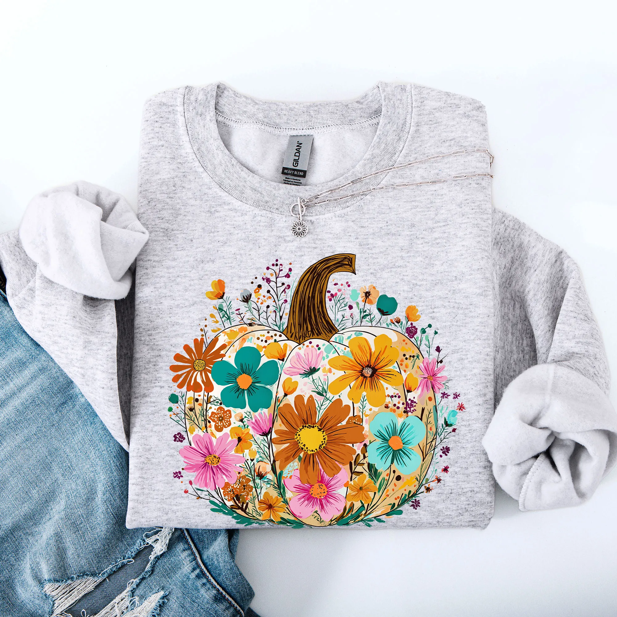 Pumpkin Floral, Halloween, Fall, Autumn Sweatshirt sold by Refinery Number One product image thumbnail 3