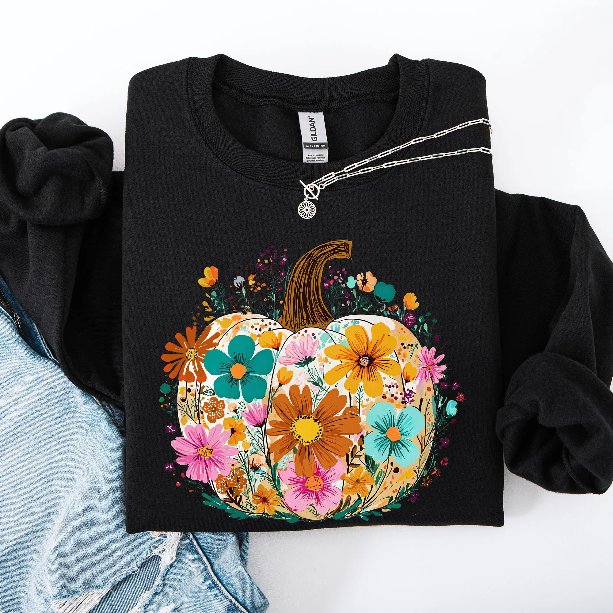 Pumpkin Floral, Halloween, Fall, Autumn Sweatshirt sold by Refinery Number One product image thumbnail 4