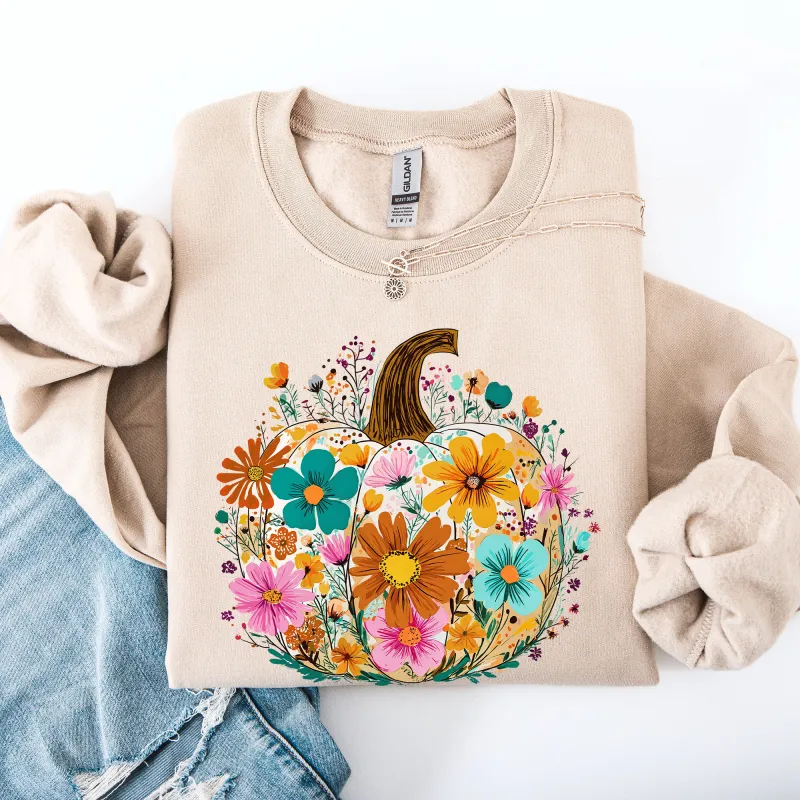 Pumpkin Floral, Halloween, Fall, Autumn Sweatshirt made by Refinery Number One