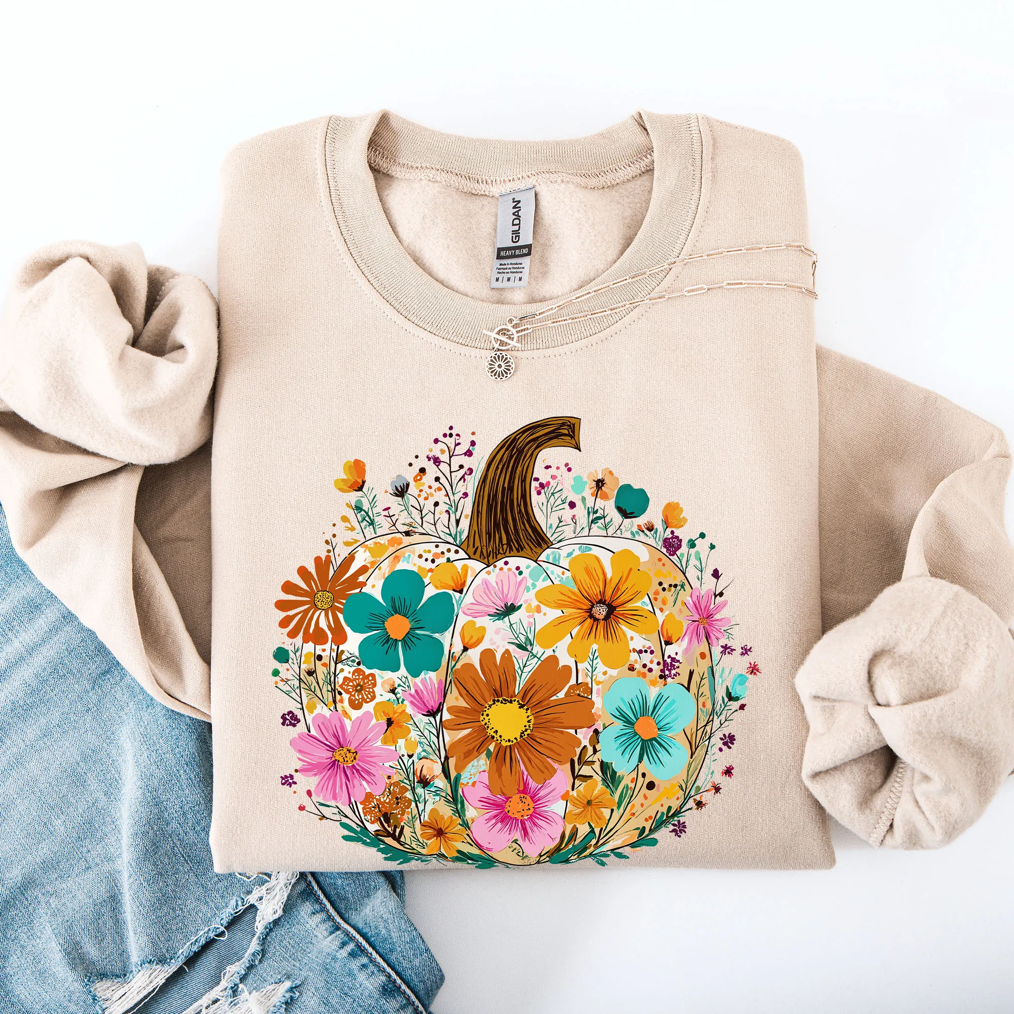 Pumpkin Floral, Halloween, Fall, Autumn Sweatshirt sold by Refinery Number One