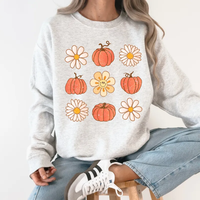 Flowers and Pumpkins, Minimalist Autumn, Fall, Halloween Sweatshirt sold by Refinery Number One